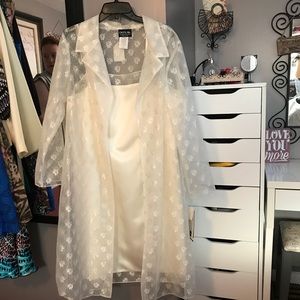 Onyx night cream dress with cream sheer jacket